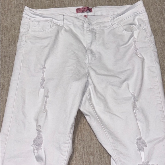 Sz 18 white stretch jeans distressed skinny wax brand butt I love you - Picture 2 of 5